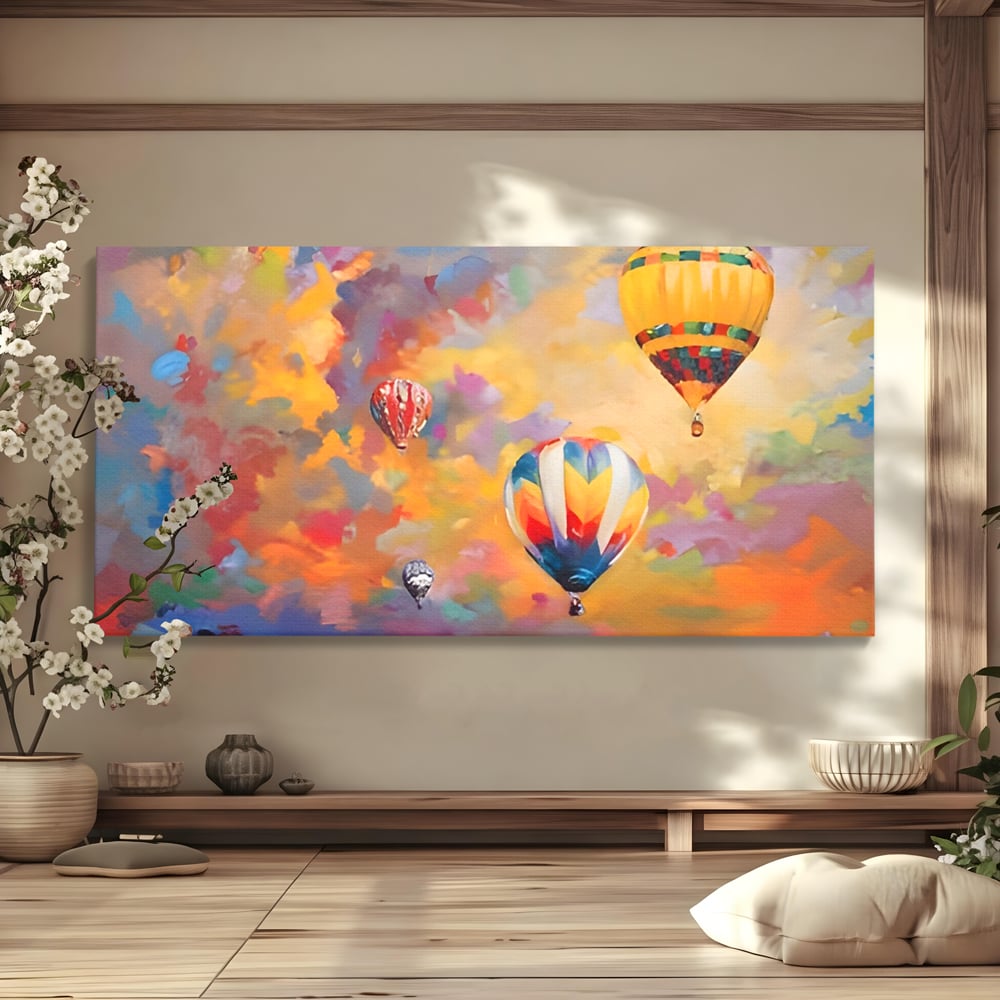 Tablou canvas cu tablou pictura baloane cu aer cald, fara rama, pe sasiu de lemn